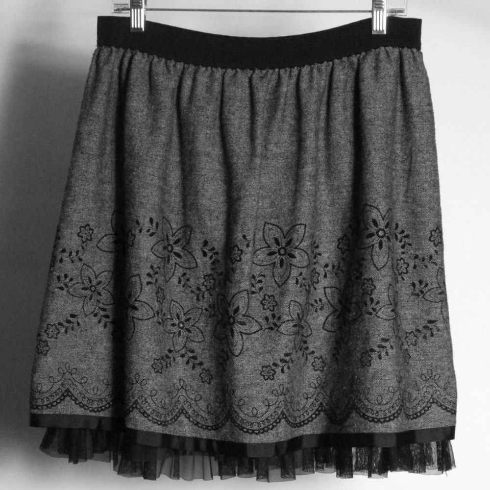 Gray Skirt w Floral Embroidery (Studio 253)